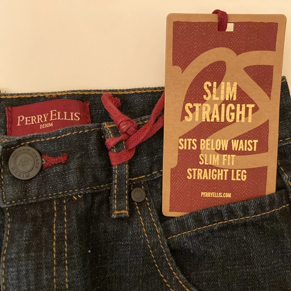 NWT Boys Perry Ellis Dark Blue Denim Jeans Slim Straight Sz8 Regular